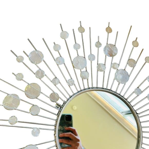 SUNBURST MIRROR silver w/ capiz shells - read - Picture 7 of 13